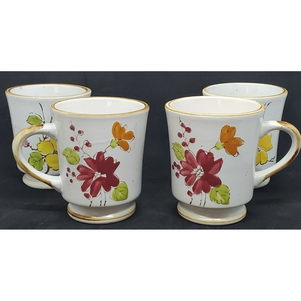 Vintage RARE set/4 Plum Blossom Mugs Stoneware - Korea  Marked 901/904